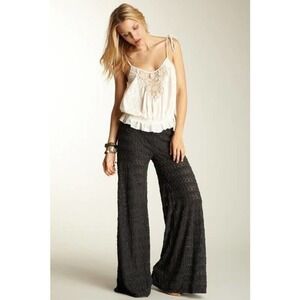 FREE People Gray Extreme Knit Crochet Pants Size 0 Wide Leg Flare